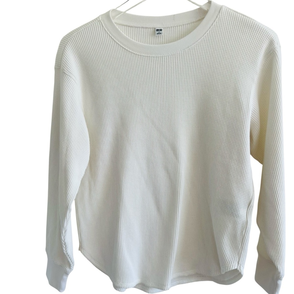 Uniqlo Women's Off-White Waffle Knit Long Sleeve Top